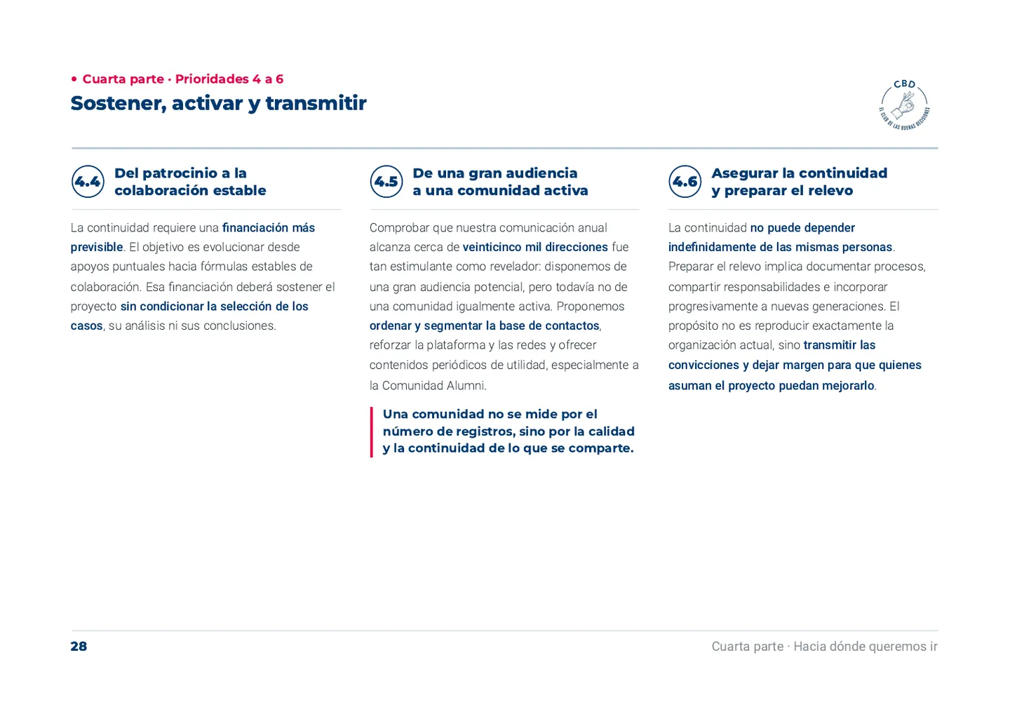 Sostener, activar y transmitir. Prioridades 4 a 6
